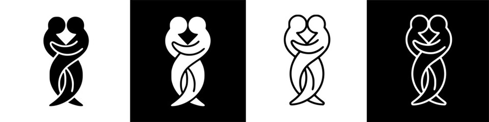 Stylized Minimalist Graphic Illustration of Two Abstract Figures Embracing Together