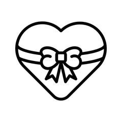 Valentine heart with ribbon bow line art icon vector
