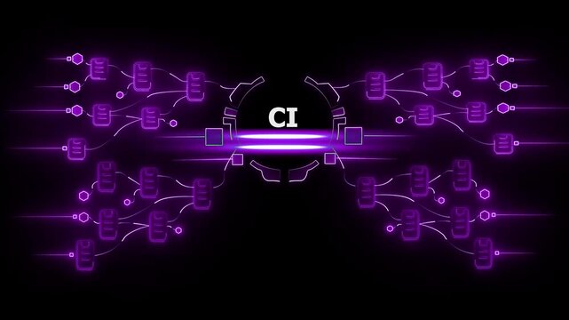 Continuous Integration C I Concept with Neon Purple Network Connections and Data Flow software development