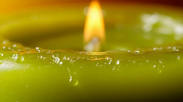 Close-up of a lit green candle with a warm flame, soft focus background, ideal for St. Patrick s Day celebrations and festive decorations