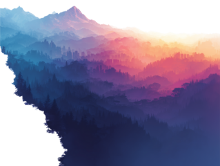 Colombia map silhouette filled with mountain landscape at sunrise