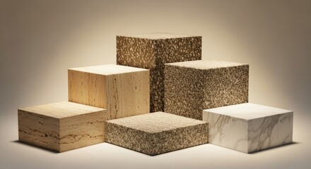 Marble and granite stone cubes in modern geometric arrangement