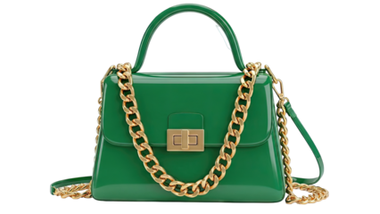 Green handbag with gold chain detail