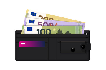 wallet and money on a white background. vector illustration