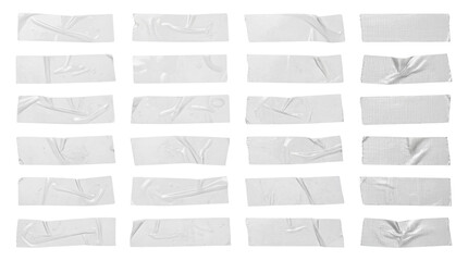 Set of 24 White Adhesive Plastic Tape Strips Mockup