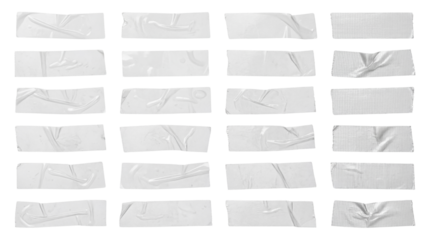 Set of 24 White Adhesive Plastic Tape Strips Mockup