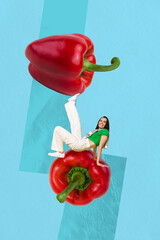 Template poster trend artwork photo collage of dinner culinary kitchen cook gourmet young woman...