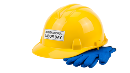 International labor day 1 may workers safety hard hat and gloves