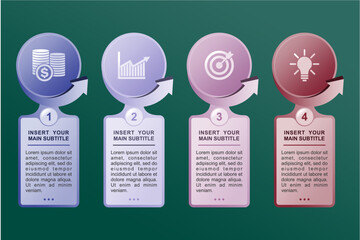 Four Step Business Infographic Template for Presentation, Marketing, or Workflow with Icons of Money, Growth, Target, and Idea
