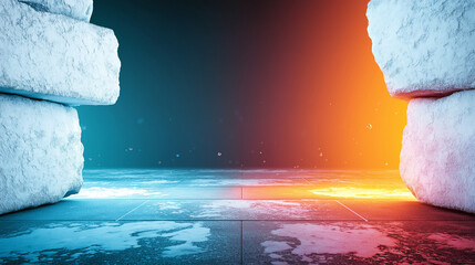 Ice and fire contrasting textures