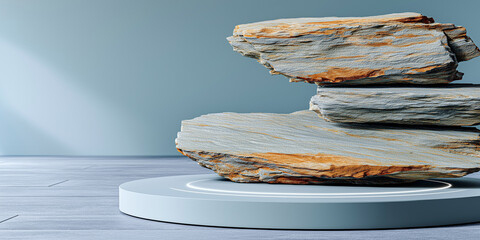 Stacked natural stones on circular platform