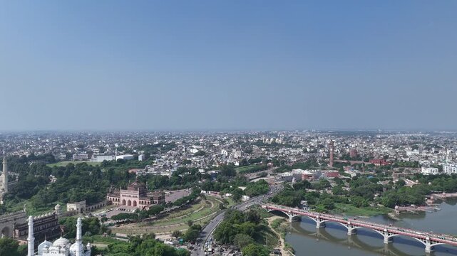 Aerial view of Kudiya Ghat on the Gomti River in Lucknow, India