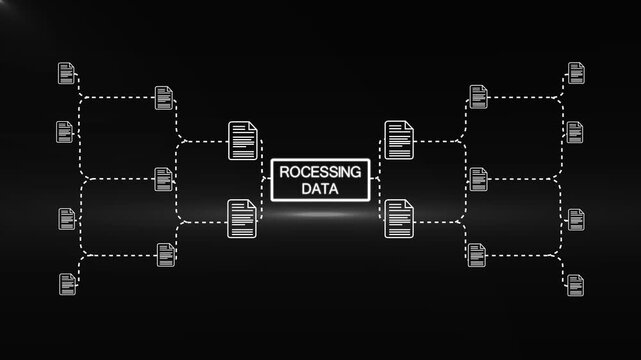 Digital Rocessing data animation ai system validation process cyber security network interface blockchain document approved concept glowing technology .Animation...