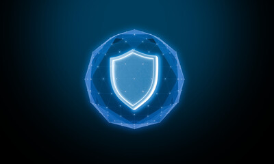 Digital Shield: A glowing, ethereal shield symbol, at the heart of security, radiating digital protection and privacy, against the darkness © worased