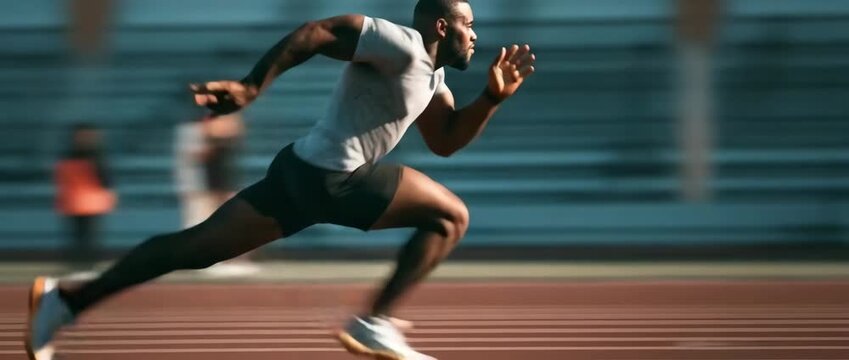 A young Latino athlete exercises on the stadium's track.