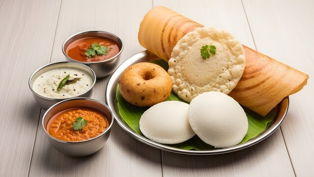  Idli Vada Dosa with Sambar and Chutneys