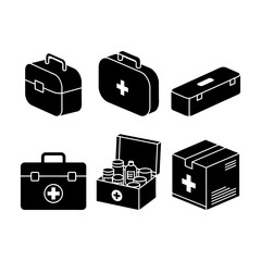 Medical Box Icon Set &ndash; Flat Minimal First Aid Symbols