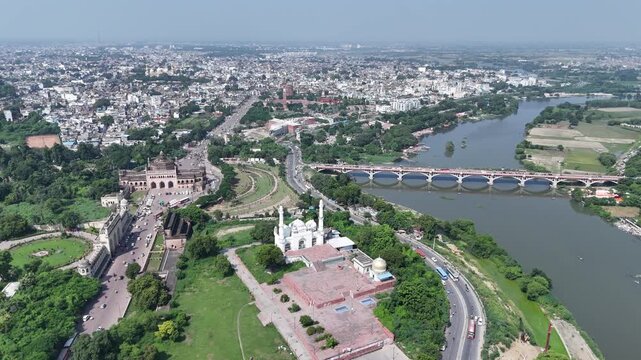 Aerial view of Kudiya Ghat on the Gomti River in Lucknow, India