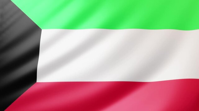 Kuwaiti national flag with horizontal green, white, and red stripes and a black trapezoid at the hoist. Symbol of Kuwait, unity, sovereignty, and national identity.