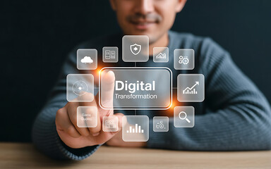 Man interacting with digital transformation interface