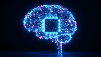 Artificial Intelligence Technology Concept with Glowing Digital Brain