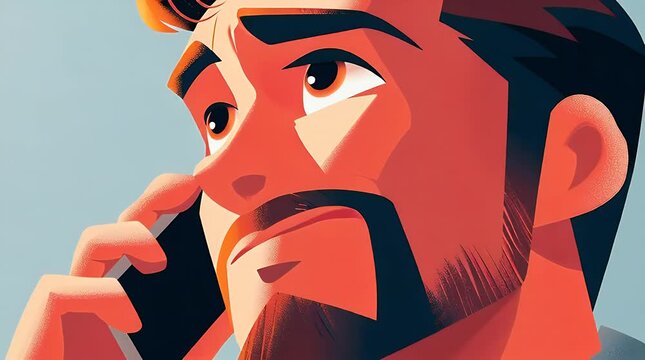 Animated man on phone organizing cyber blackmail threat communication