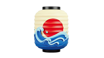 Japanese Lantern with Sun and Waves Design