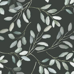 Seamless Watercolor Eucalyptus Leaf Pattern