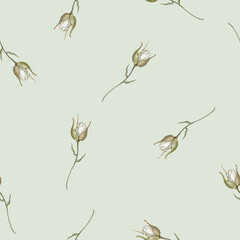 Seamless Sage Green Floral Pattern with White Rosebuds