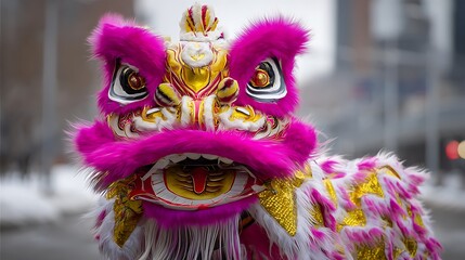 Colorful dragon dance weaves above a cheering crowd during Chinese Lunar New Year celebrations ; perfect for travel, culture, festival promotion, and design