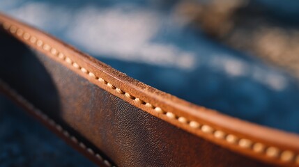 Obraz premium Close-up of leather being burnished along the edges, smooth glossy finish forming through friction, symbolizing quality control and premium handmade detail. cinematic color correction, natural