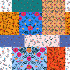 Patchwork seamless pattern from floral patches. Endless print for fabric and textile.