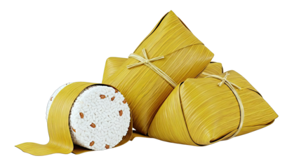Zongzi Rice Dumplings Wrapped in Leaves with Straw Ties