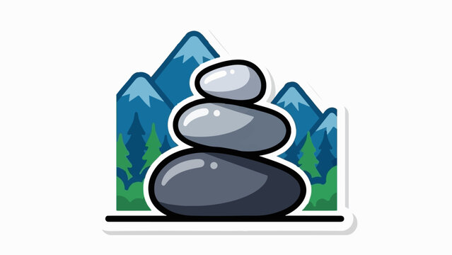 Balanced rocks with a mountain backdrop and evergreen trees