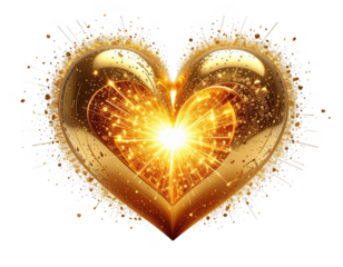 3D golden heart sparkles exploding from the center,white background