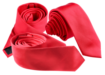 a trio of rich red satin ties skillfully rolled and artfully displayed on a monochrome black canvas, emphasizing refined elegance, distinctive style, and essential formal menswear accessories.