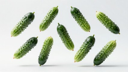 Fresh cucumbers with water droplets floating