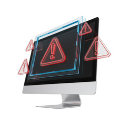 Futuristic computer screen with glowing red alert symbols and transparent... isolated on a transparent background 1