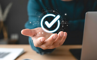 Hand displaying digital checkmark