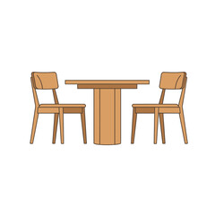 Fototapeta premium Modern Wooden Dining Table with Two Chairs, Minimalist Interior Design