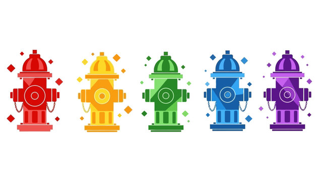Colorful fire hydrants illustration set for diverse design concepts