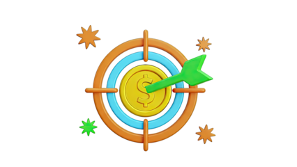 3D Rendering of Target with Dollar Coin and Arrow