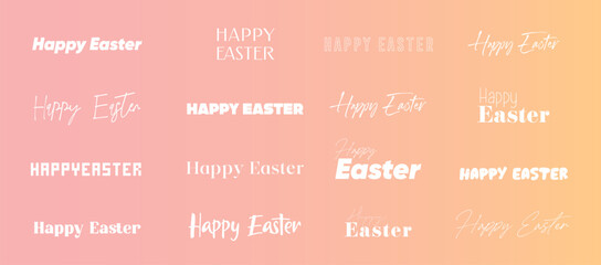 Fototapeta premium Happy Easter lettering showcase on soft gradient background. Elegant script and handwritten styles with modern serif and minimal outline variations for holiday cards and posters. 