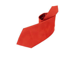 Rolled up red tie isolated on white background. Shopping concept of red luxury tie.