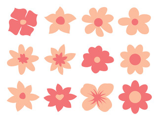 Flower icon set, collection of colorful flower elements vector illustration, pink petal floral decoration design, flower head vector image