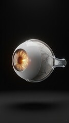 Fototapeta premium A floating eye cross section with glowing core and optic nerve detail, medical illustration, Glaucoma research