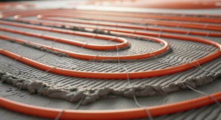 Closeup of radiant floor heat cables within thinset emphasizing durability and slim design for energyefficient indoor heating.