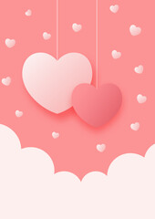 Valentines Day background with hearts and clouds design