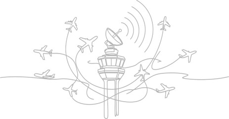 Air traffic control tower guiding planes