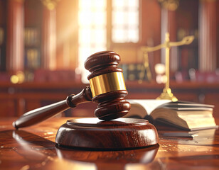 The hammer of law on the court table